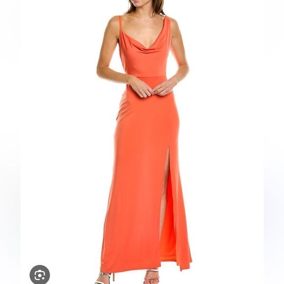 Laundry Shelli Segal Orange Maxi Dress Cowel Slit Gown Size 2 - Picture 1 of 6